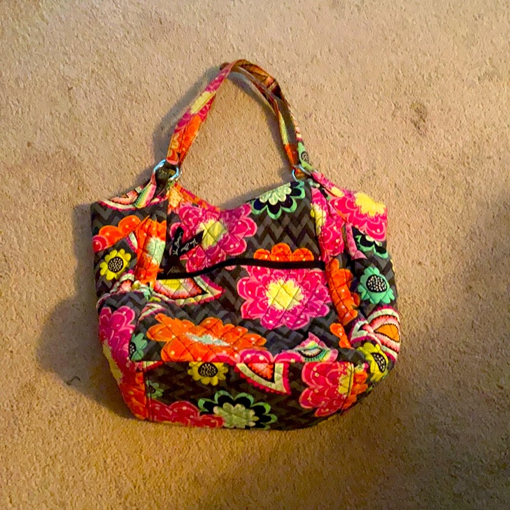 Gray chevron and bright floral vera bradley purse